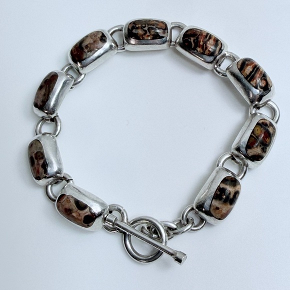Silpada Rare HTF Sterling Silver & Leopard Jasper Toggle Clasp Bracelet - Picture 8 of 15